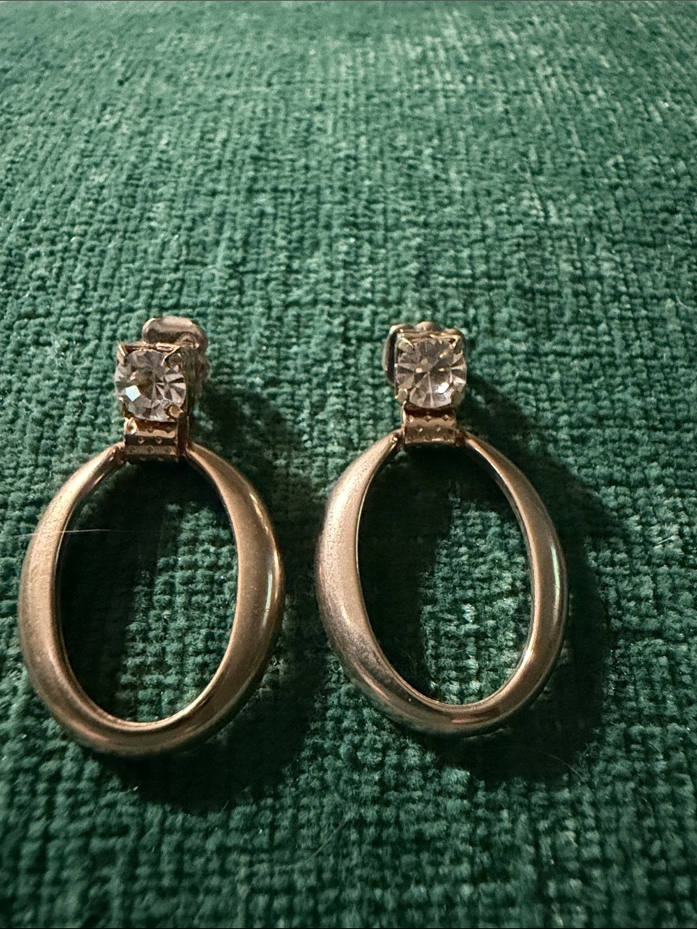 Avon Gold-Tone Oval Drop Earrings with Clear Crystal Studs